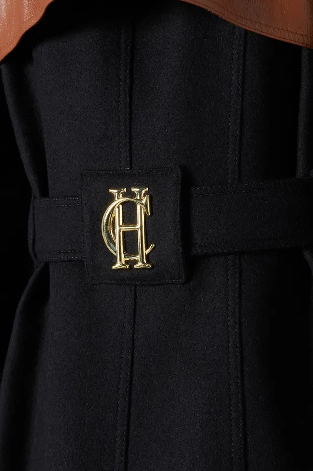 Holland Cooper Tailoring Women Full Length Marlborough Trench Coat Soft Black Tan