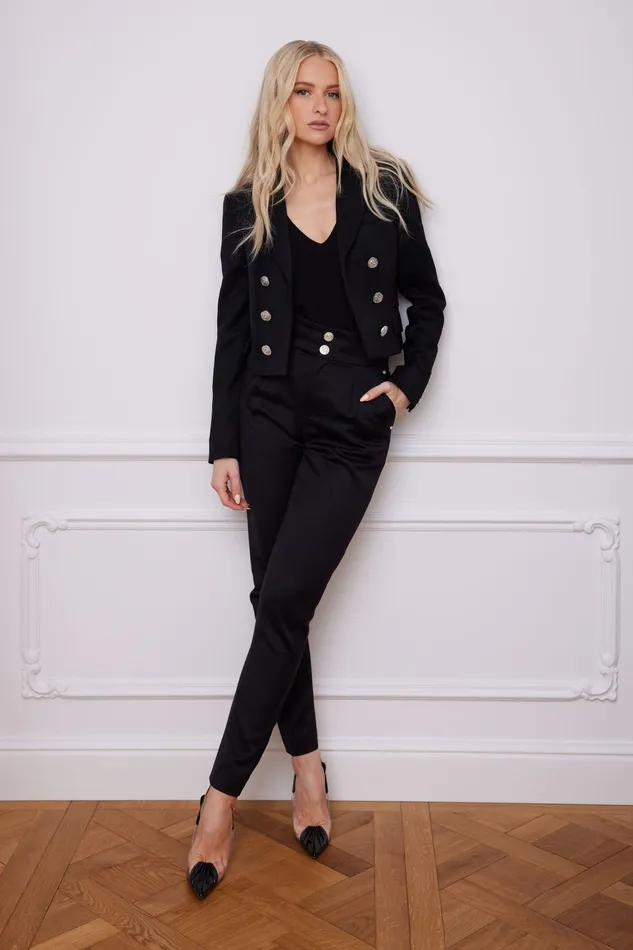 Holland Cooper Tailoring Women High Waisted Peg Trouser Black Barathea Silver