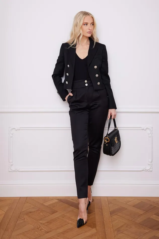 Holland Cooper Tailoring Women High Waisted Peg Trouser Black Barathea Silver Holland Cooper Tailoring Women High Waisted Peg Trouser Black Barathea Silver
