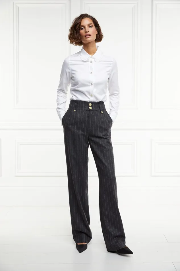Holland Cooper Tailoring Women High Waisted Straight Trouser Charcoal Pinstripe