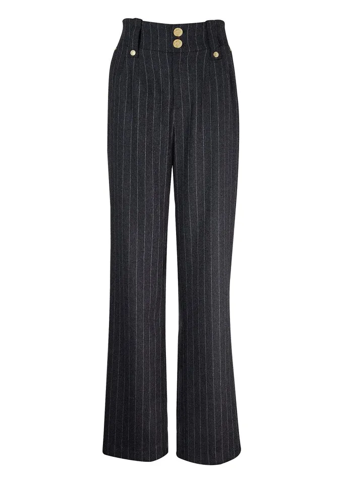 Holland Cooper Tailoring Women High Waisted Straight Trouser Charcoal Pinstripe Holland Cooper Tailoring Women High Waisted Straight Trouser Charcoal Pinstripe