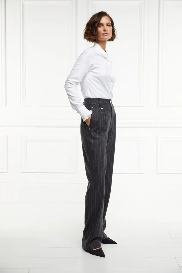 Holland Cooper Tailoring Women High Waisted Straight Trouser Charcoal Pinstripe Holland Cooper Tailoring Women High Waisted Straight Trouser Charcoal Pinstripe