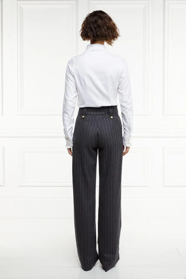 Holland Cooper Tailoring Women High Waisted Straight Trouser Charcoal Pinstripe Holland Cooper Tailoring Women High Waisted Straight Trouser Charcoal Pinstripe