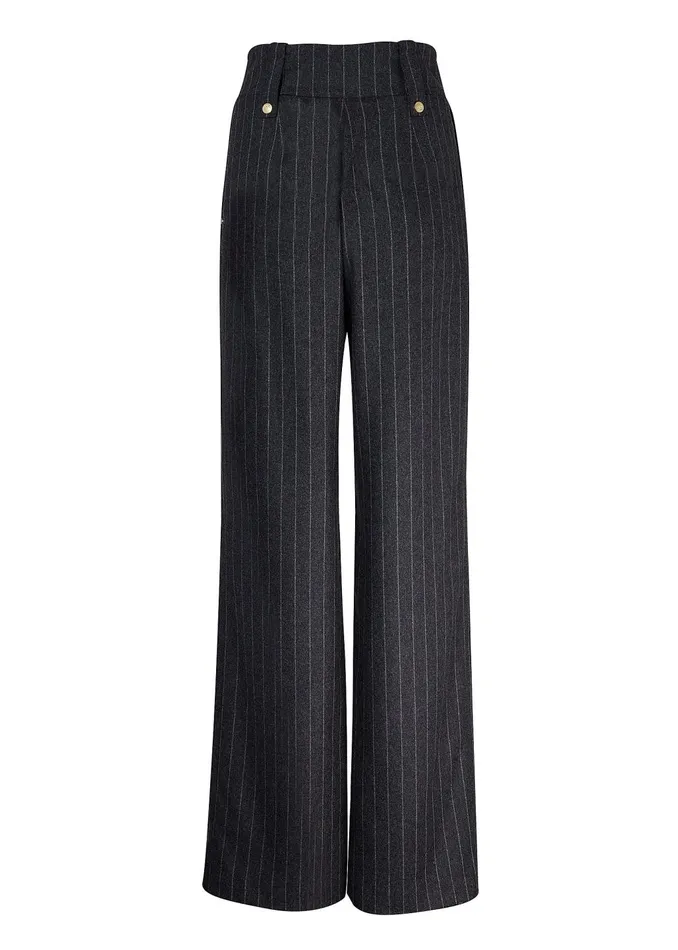 Holland Cooper Tailoring Women High Waisted Straight Trouser Charcoal Pinstripe Holland Cooper Tailoring Women High Waisted Straight Trouser Charcoal Pinstripe