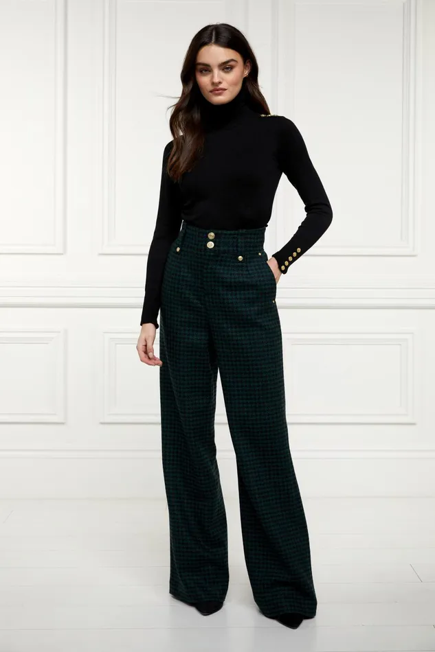 Holland Cooper Tailoring Women High Waisted Straight Trouser Emerald Houndstooth