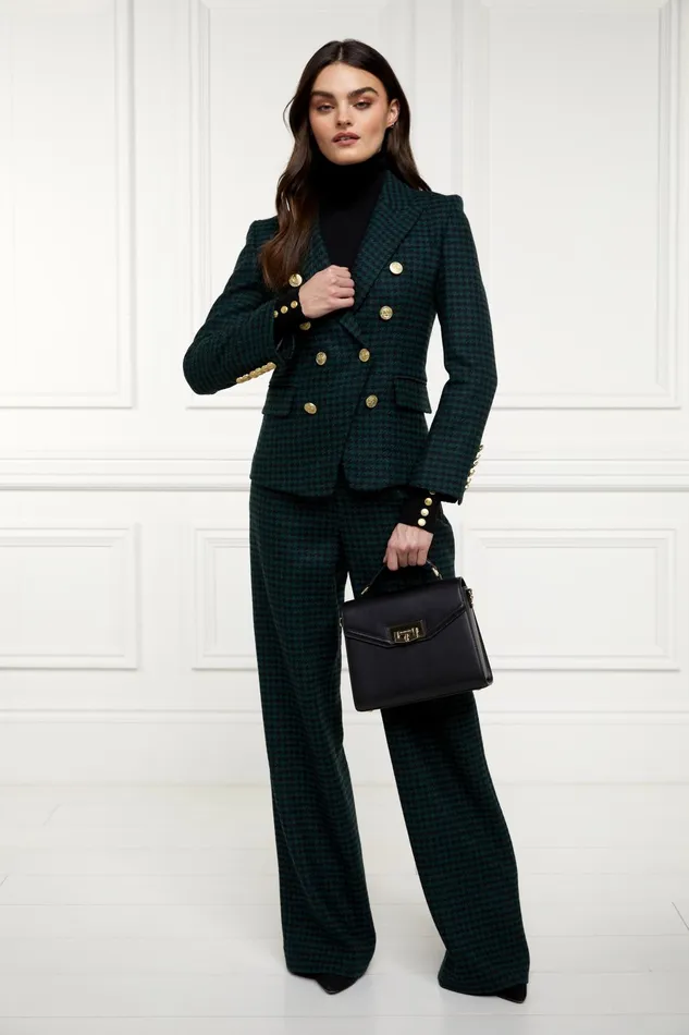 Holland Cooper Tailoring Women High Waisted Straight Trouser Emerald Houndstooth Holland Cooper Tailoring Women High Waisted Straight Trouser Emerald Houndstooth