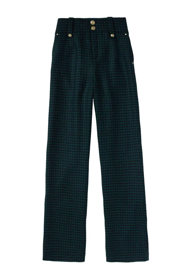 Holland Cooper Tailoring Women High Waisted Straight Trouser Emerald Houndstooth Holland Cooper Tailoring Women High Waisted Straight Trouser Emerald Houndstooth