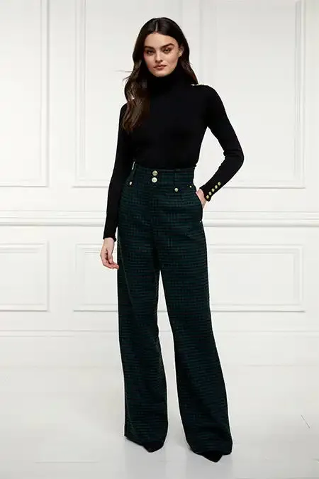 Holland Cooper Tailoring Women High Waisted Straight Trouser Emerald Houndstooth Holland Cooper Tailoring Women High Waisted Straight Trouser Emerald Houndstooth