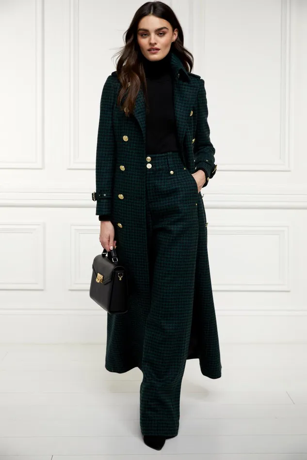 Holland Cooper Tailoring Women High Waisted Straight Trouser Emerald Houndstooth Holland Cooper Tailoring Women High Waisted Straight Trouser Emerald Houndstooth