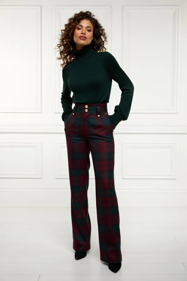 Holland Cooper Tailoring Women High Waisted Straight Trouser Mulberry Tartan Holland Cooper Tailoring Women High Waisted Straight Trouser Mulberry Tartan