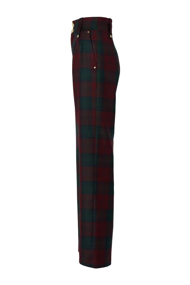 Holland Cooper Tailoring Women High Waisted Straight Trouser Mulberry Tartan Holland Cooper Tailoring Women High Waisted Straight Trouser Mulberry Tartan