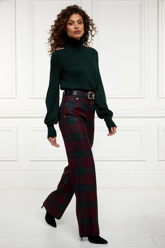 Holland Cooper Tailoring Women High Waisted Straight Trouser Mulberry Tartan Holland Cooper Tailoring Women High Waisted Straight Trouser Mulberry Tartan