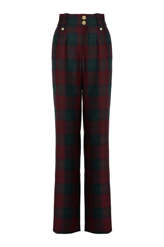 Holland Cooper Tailoring Women High Waisted Straight Trouser Mulberry Tartan Holland Cooper Tailoring Women High Waisted Straight Trouser Mulberry Tartan