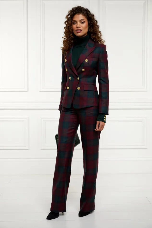 Holland Cooper Tailoring Women High Waisted Straight Trouser Mulberry Tartan Holland Cooper Tailoring Women High Waisted Straight Trouser Mulberry Tartan