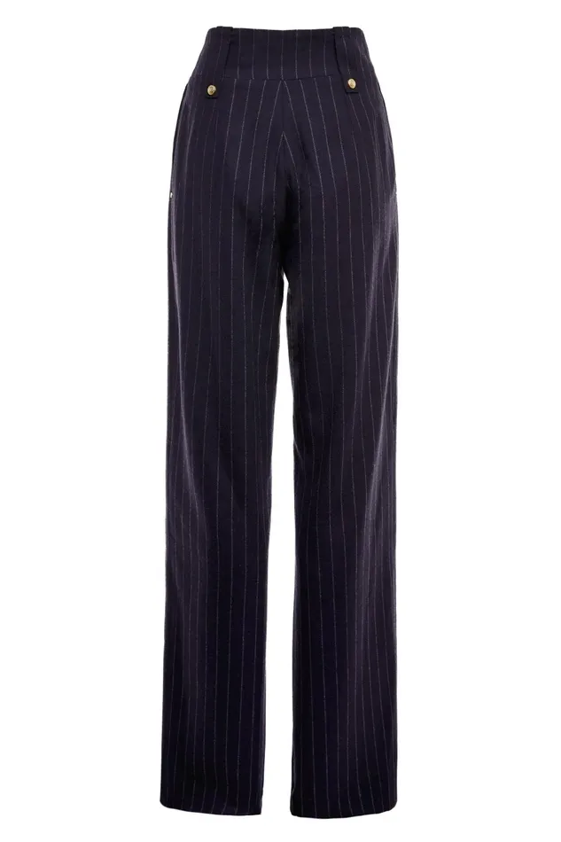 Holland Cooper Tailoring Women High Waisted Straight Trouser Navy Chalk Pinstripe Holland Cooper Tailoring Women High Waisted Straight Trouser Navy Chalk Pinstripe