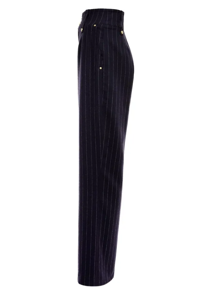 Holland Cooper Tailoring Women High Waisted Straight Trouser Navy Chalk Pinstripe Holland Cooper Tailoring Women High Waisted Straight Trouser Navy Chalk Pinstripe
