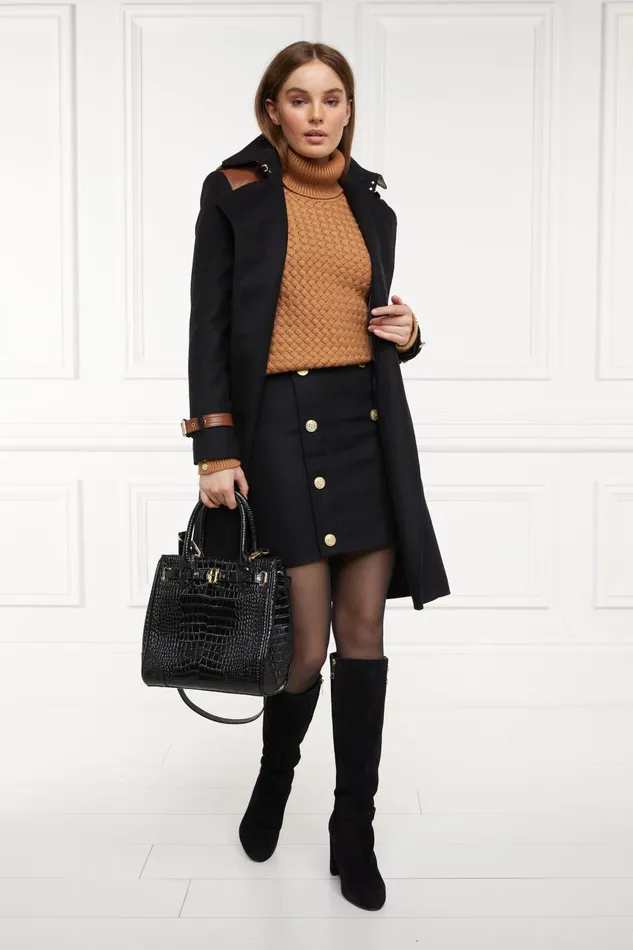 Holland Cooper Tailoring Women Knightsbridge Skirt Soft Black Tan Holland Cooper Tailoring Women Knightsbridge Skirt Soft Black Tan