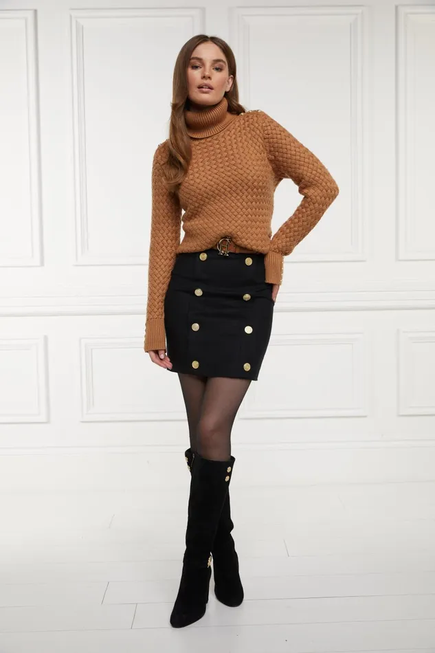 Holland Cooper Tailoring Women Knightsbridge Skirt Soft Black Tan Holland Cooper Tailoring Women Knightsbridge Skirt Soft Black Tan