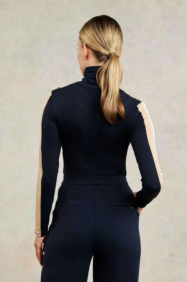 Holland Cooper Tops Women Panel Long Sleeve Roll Neck Navy Ecru Holland Cooper Tops Women Panel Long Sleeve Roll Neck Navy Ecru