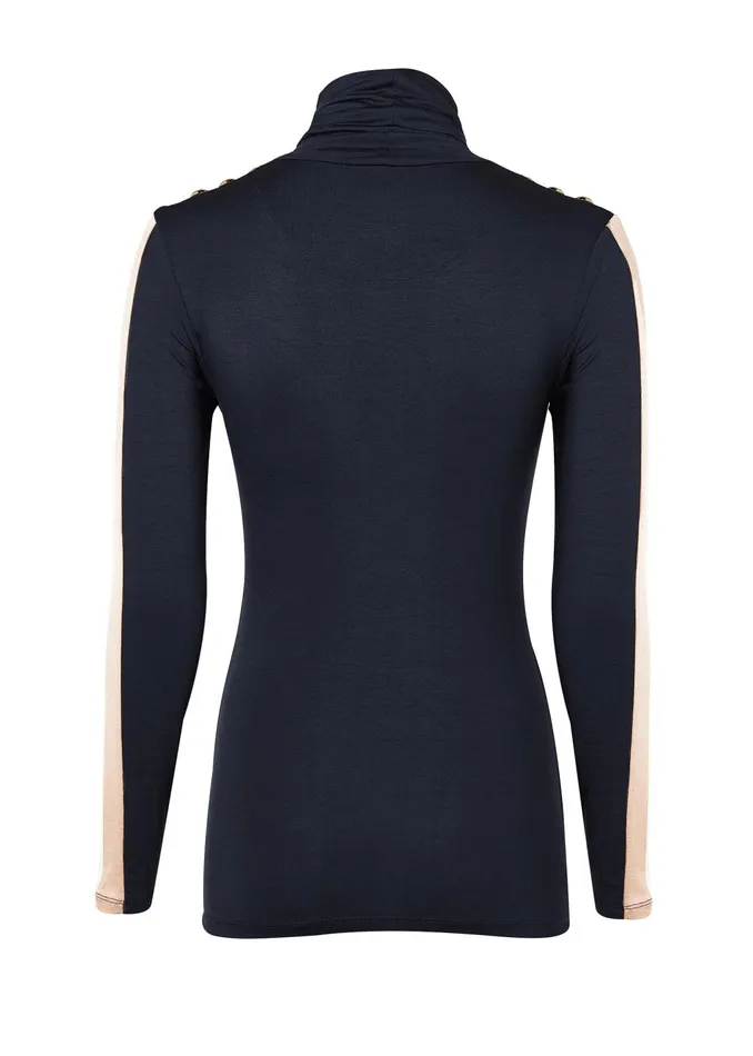 Holland Cooper Tops Women Panel Long Sleeve Roll Neck Navy Ecru Holland Cooper Tops Women Panel Long Sleeve Roll Neck Navy Ecru