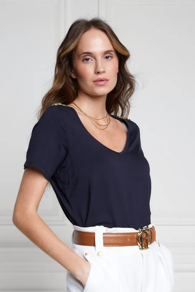 Holland Cooper Tops Women Relax Fit VNeck Tee Navy Holland Cooper Tops Women Relax Fit VNeck Tee Navy