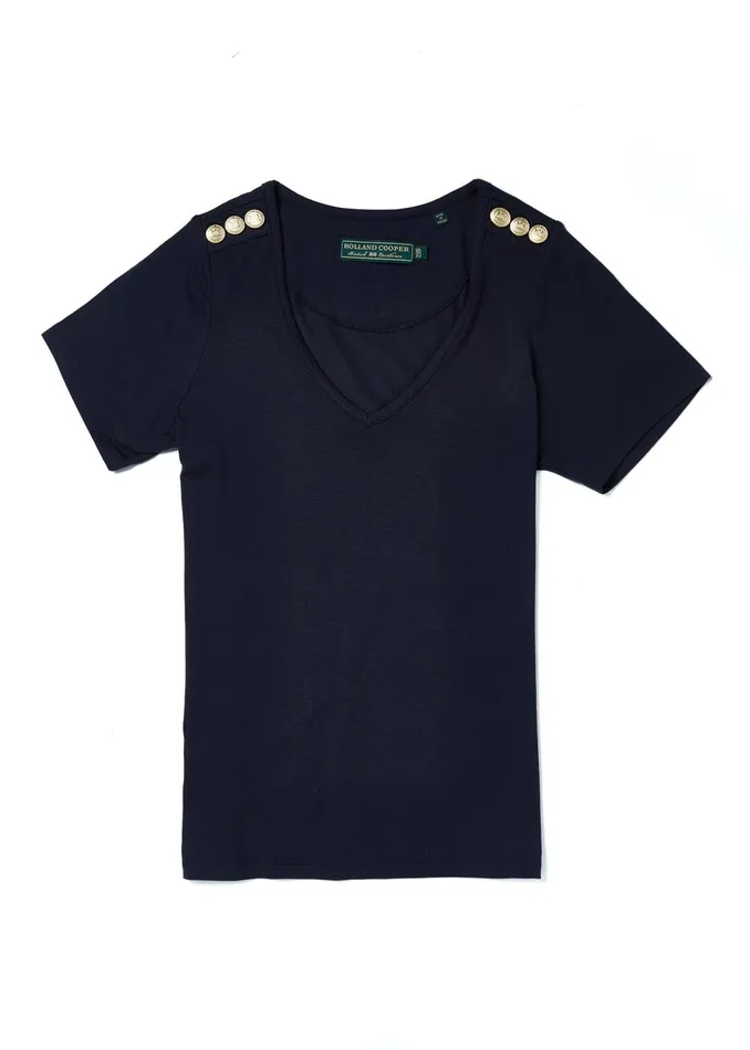 Holland Cooper Tops Women Relax Fit VNeck Tee Navy Holland Cooper Tops Women Relax Fit VNeck Tee Navy