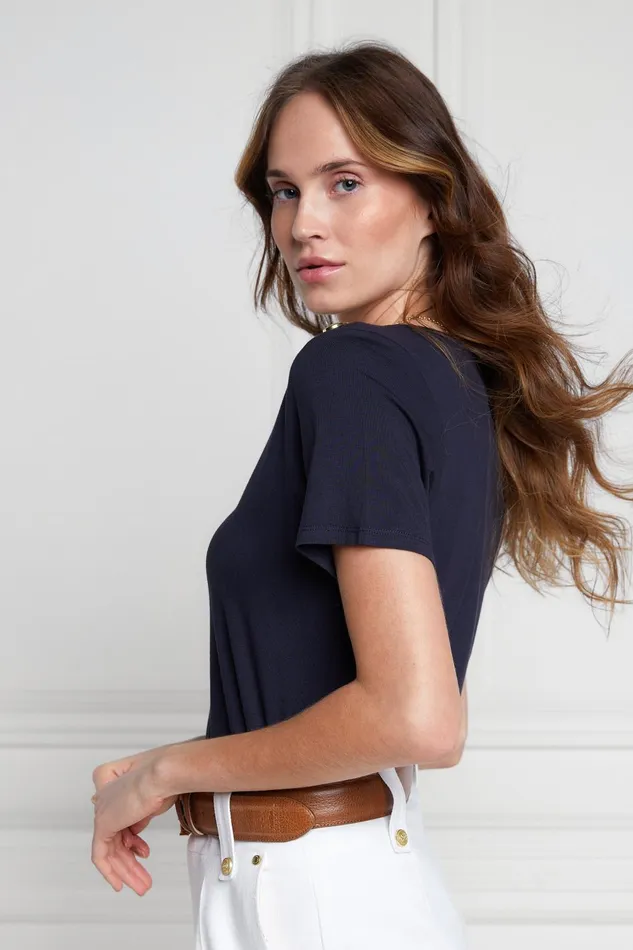 Holland Cooper Tops Women Relax Fit VNeck Tee Navy Holland Cooper Tops Women Relax Fit VNeck Tee Navy