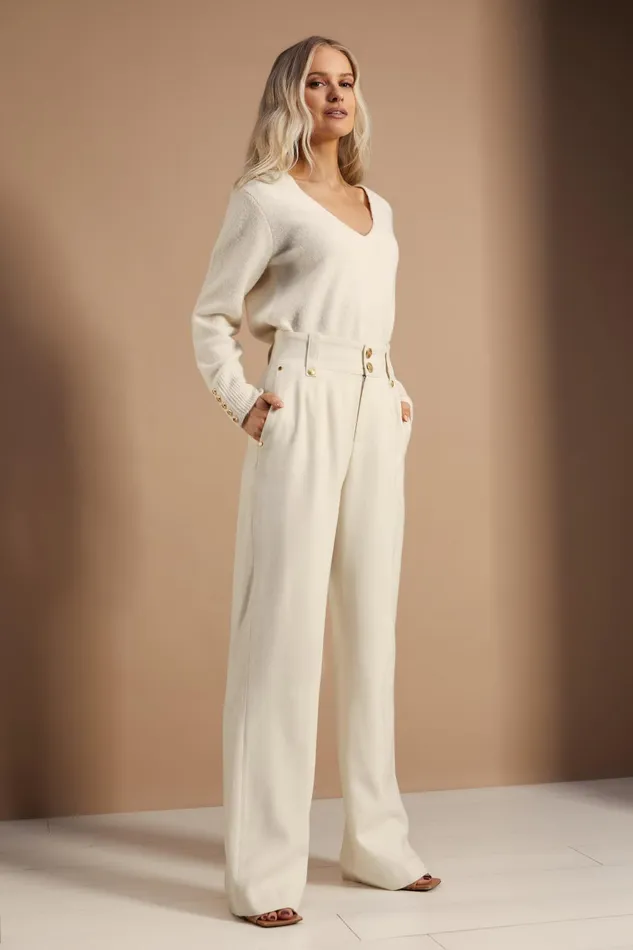 Holland Cooper Trousers Women High Waisted Straight Trouser Ivory