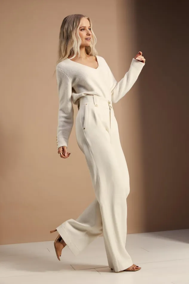 Holland Cooper Trousers Women High Waisted Straight Trouser Ivory Holland Cooper Trousers Women High Waisted Straight Trouser Ivory