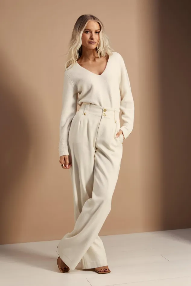 Holland Cooper Trousers Women High Waisted Straight Trouser Ivory Holland Cooper Trousers Women High Waisted Straight Trouser Ivory