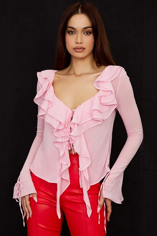 House Of CB AaliyahFairy Pink Real Silk Chiffon Ruffle Top and Bralet 8211 SALE Fairy Women Tops