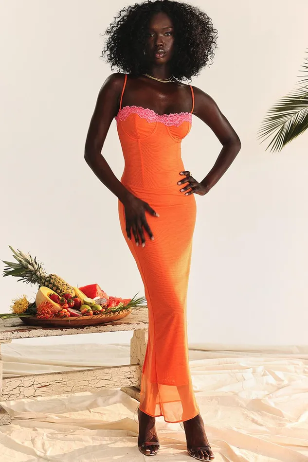 House Of CB AizaFlame Orange Maxi Dress Flame Women Bodycon Dresses