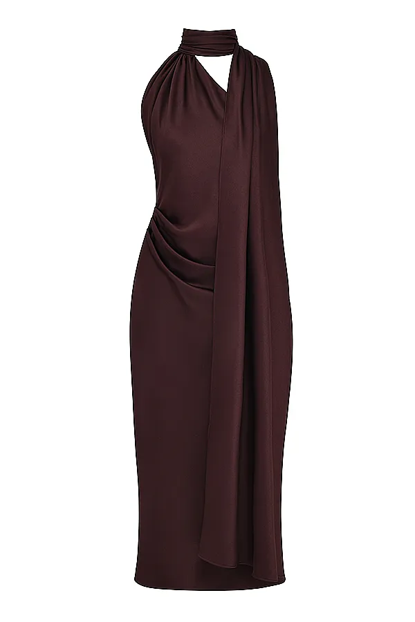 House Of CB AngelinaChocolate Wrap Neck Midi Dress 8211 SALE Chocolate Women Midi Dresses