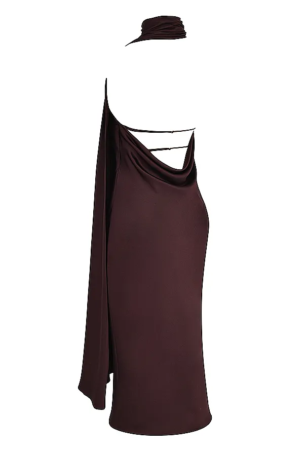 House Of CB AngelinaChocolate Wrap Neck Midi Dress 8211 SALE Chocolate Women Midi Dresses