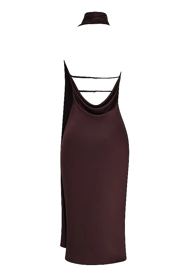 House Of CB AngelinaChocolate Wrap Neck Midi Dress 8211 SALE Chocolate Women Midi Dresses