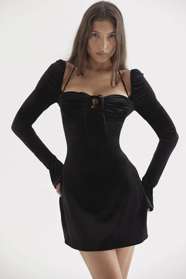 House Of CB BabydollBlack Velvet Halter Mini Dress 8211 SALE Black Women Mini Dresses