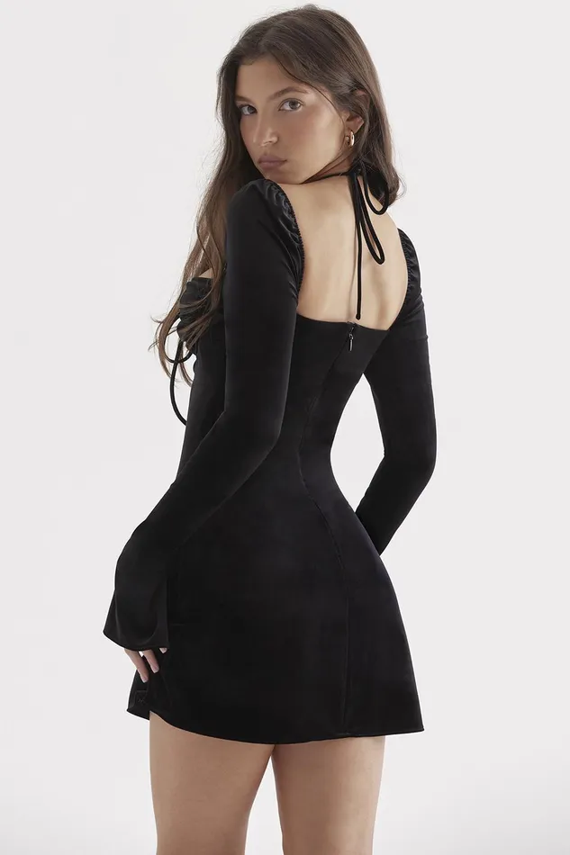 House Of CB BabydollBlack Velvet Halter Mini Dress 8211 SALE Black Women Mini Dresses