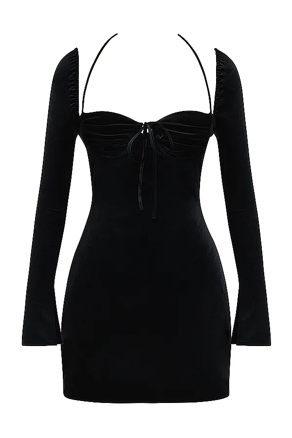 House Of CB BabydollBlack Velvet Halter Mini Dress 8211 SALE Black Women Mini Dresses