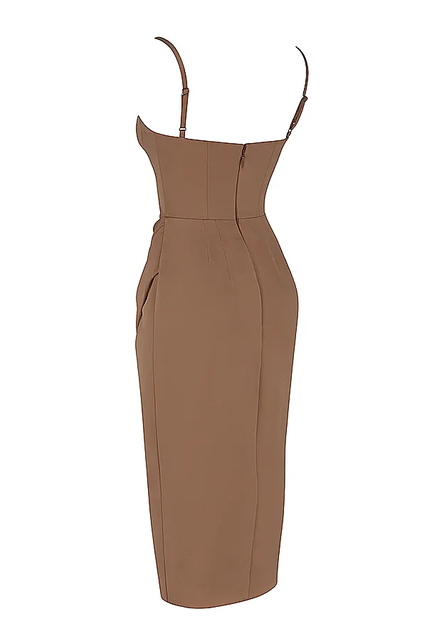 House Of CB BiancaMocha Satin Corset Midi Dress 8211 SALE Mocha Women Corset Dresses