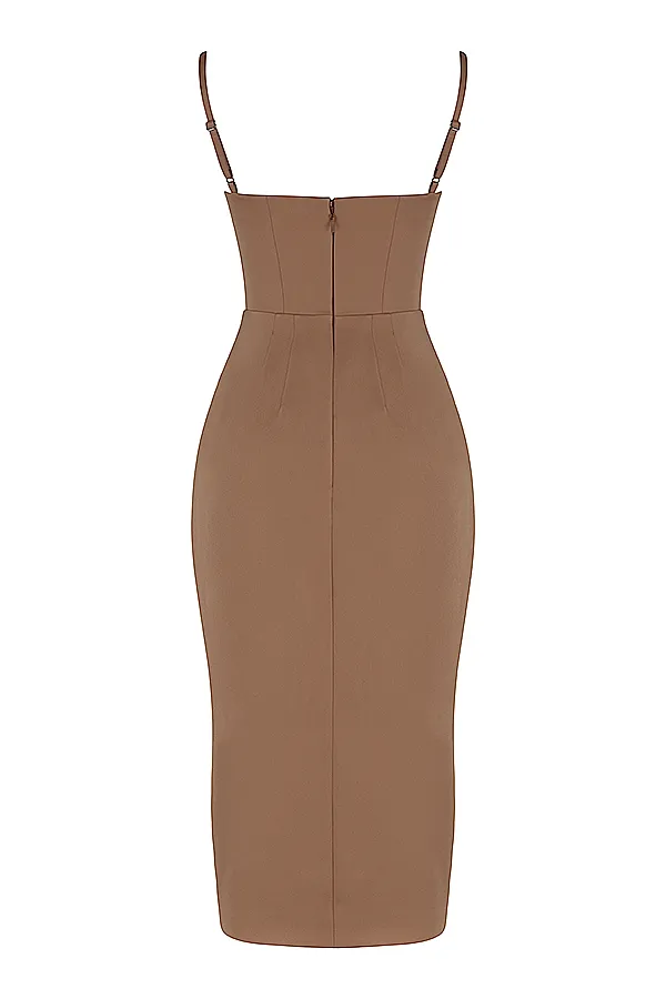 House Of CB BiancaMocha Satin Corset Midi Dress 8211 SALE Mocha Women Corset Dresses