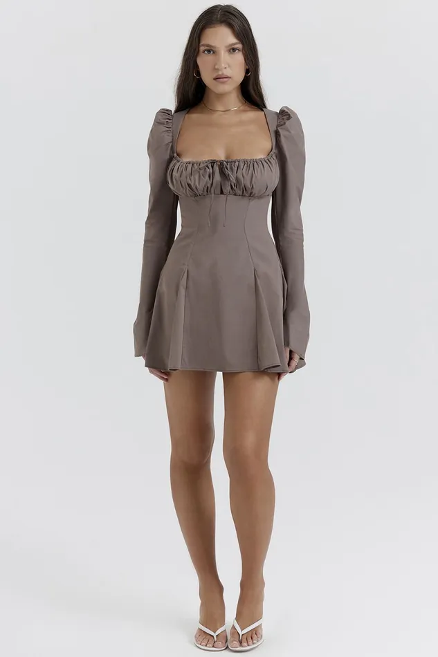 House Of CB CarlinaMocha Long Sleeve Mini Dress 8211 SALE Mocha Women Mini Dresses