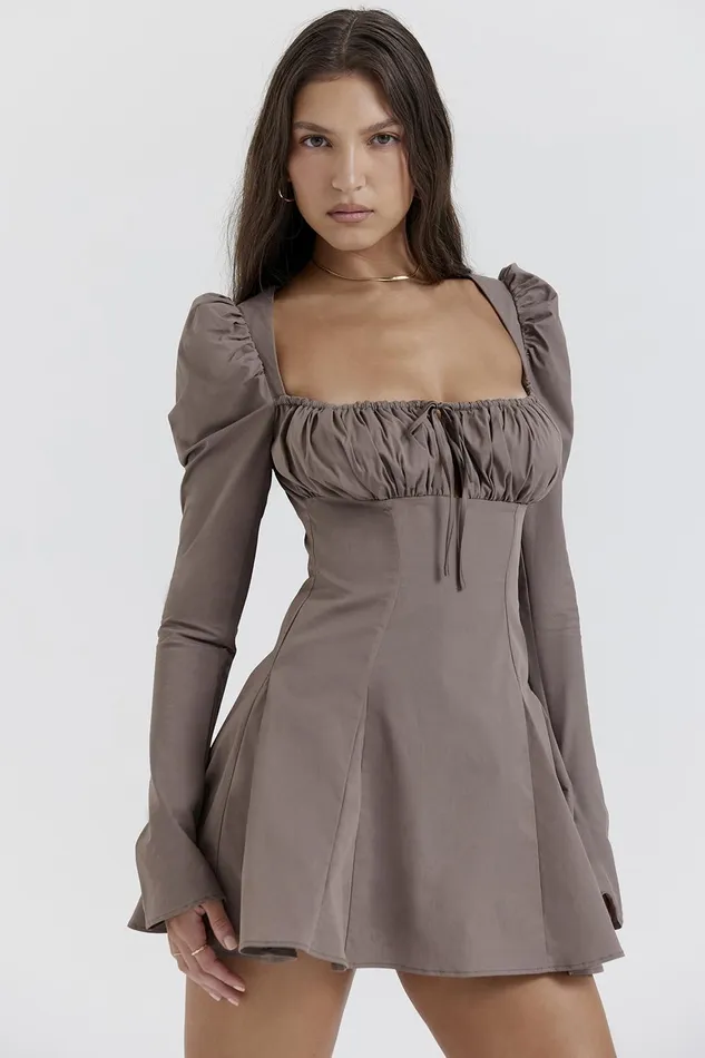 House Of CB CarlinaMocha Long Sleeve Mini Dress 8211 SALE Mocha Women Mini Dresses