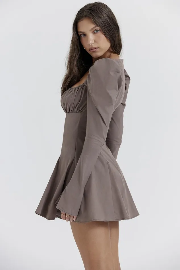 House Of CB CarlinaMocha Long Sleeve Mini Dress 8211 SALE Mocha Women Mini Dresses