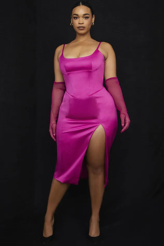 House Of CB CasimiraPink Satin Corset Midi Dress 8211 SALE Pink Women Bodycon Dresses
