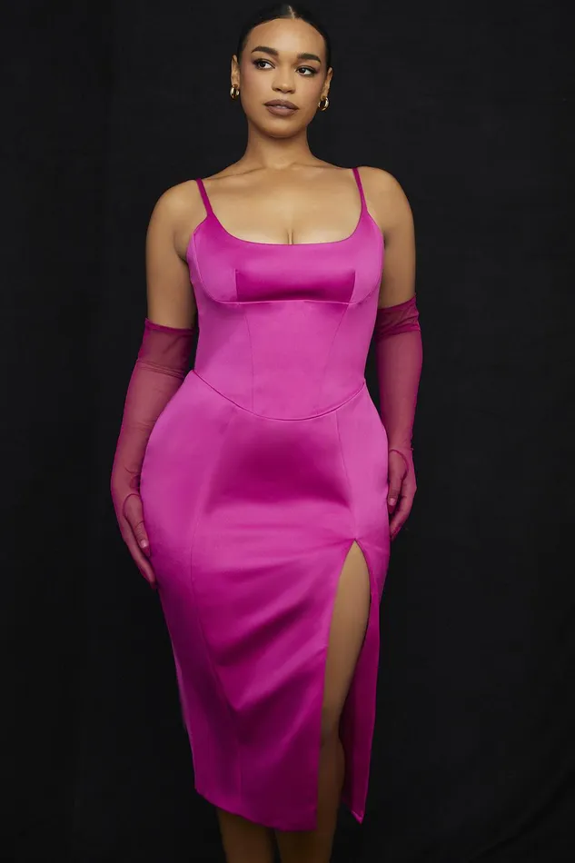House Of CB CasimiraPink Satin Corset Midi Dress 8211 SALE Pink Women Bodycon Dresses