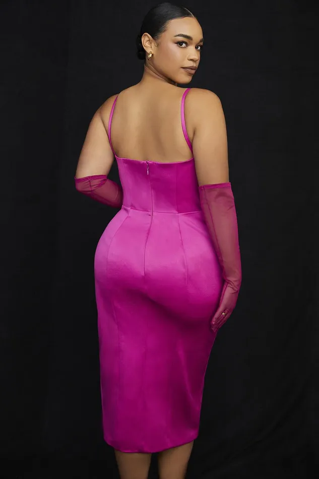 House Of CB CasimiraPink Satin Corset Midi Dress 8211 SALE Pink Women Bodycon Dresses