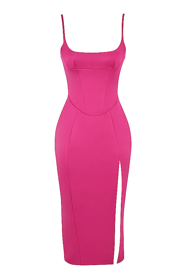 House Of CB CasimiraPink Satin Corset Midi Dress 8211 SALE Pink Women Bodycon Dresses