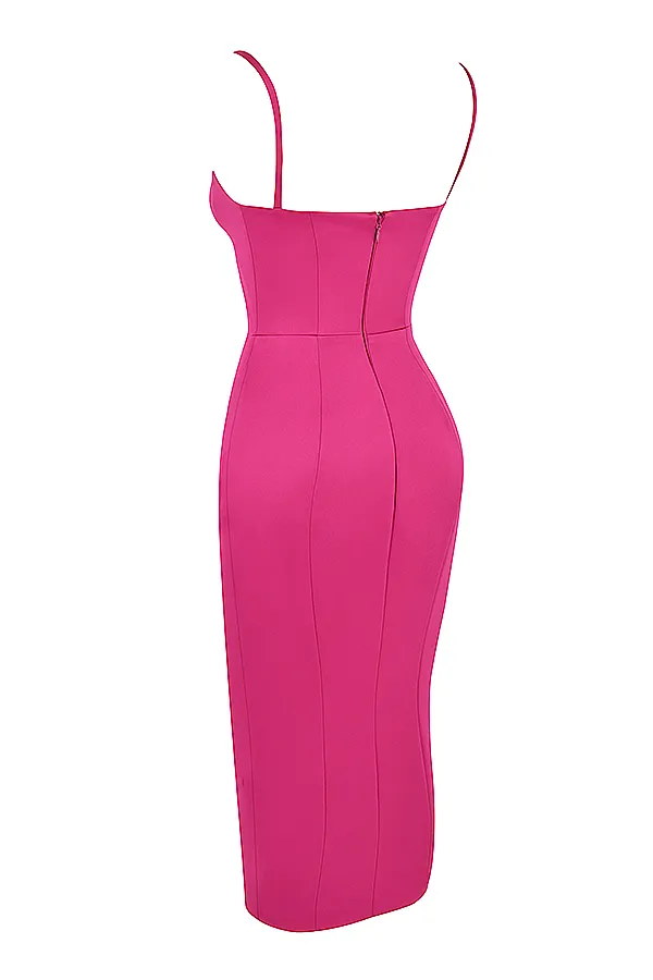 House Of CB CasimiraPink Satin Corset Midi Dress 8211 SALE Pink Women Bodycon Dresses