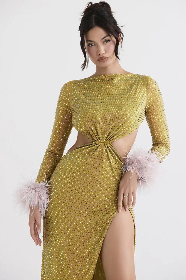 House Of CB GinaChartreuse Crystallised Maxi Dress 8211 SALE Chartreuse Women Maxi Dresses