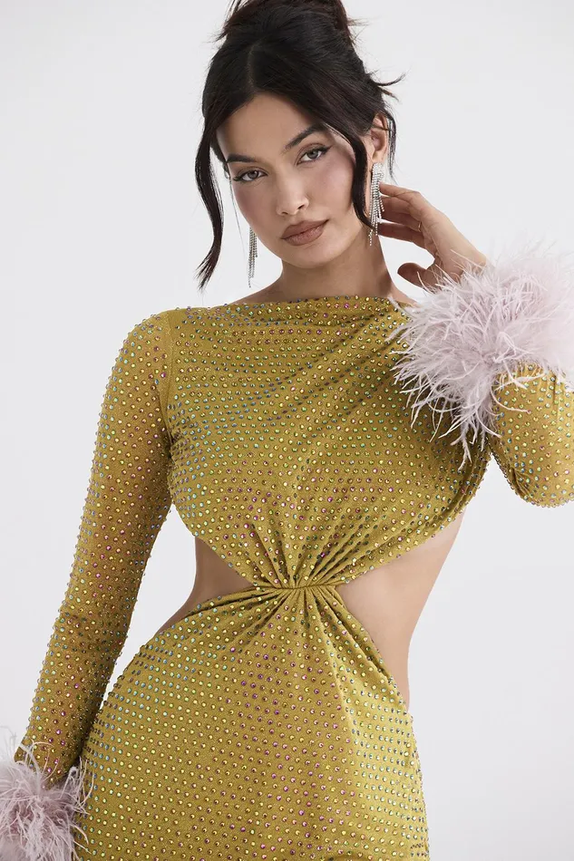 House Of CB GinaChartreuse Crystallised Maxi Dress 8211 SALE Chartreuse Women Maxi Dresses